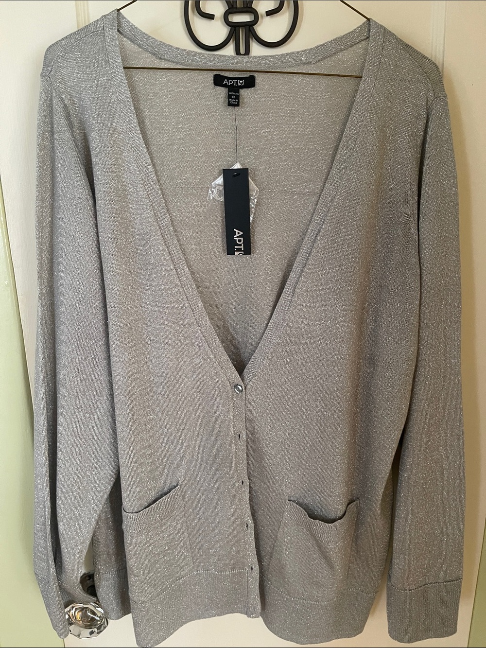 Apt. 9 Silver Plus Size Shimmer V-Neck Cardigan
